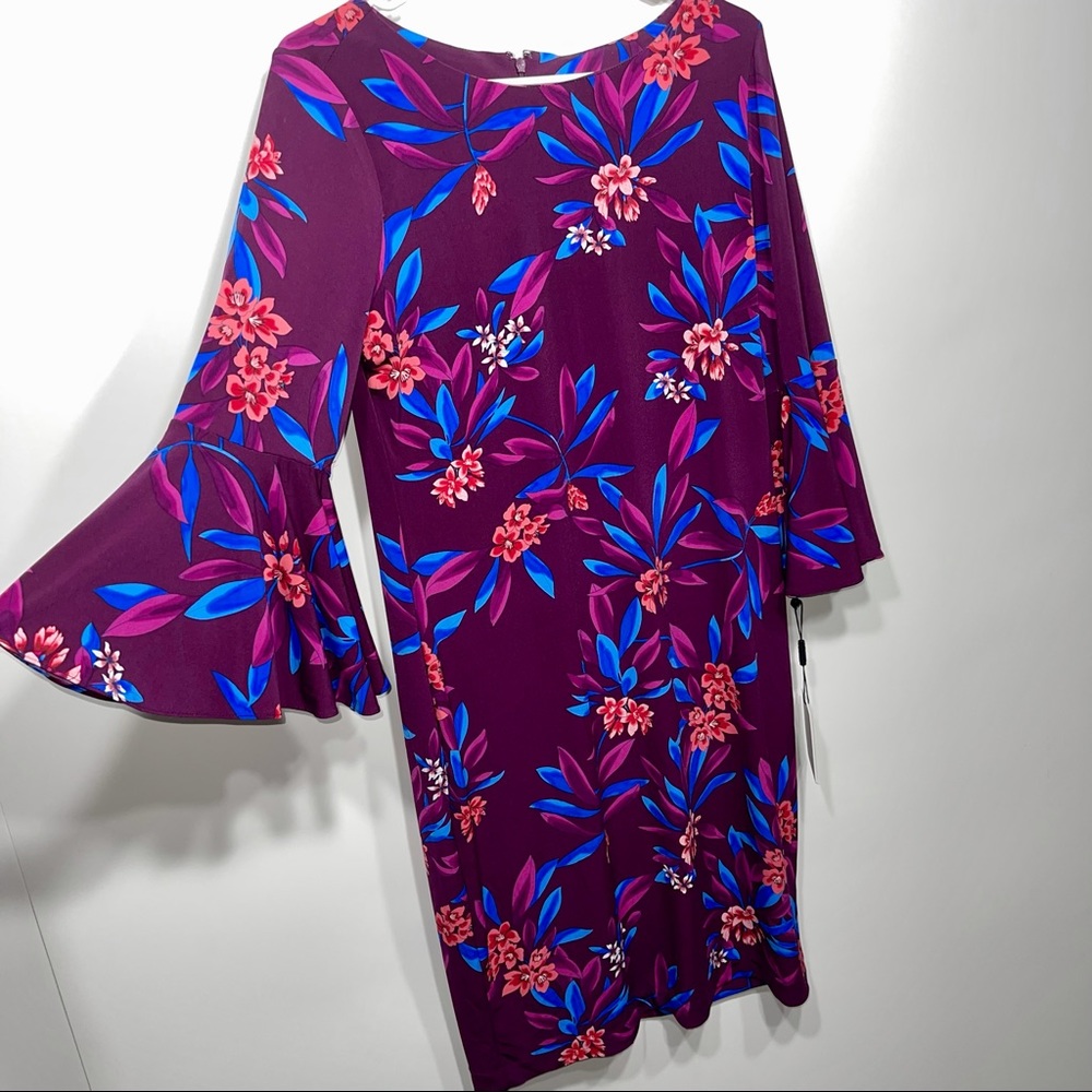 Calvin Klein floral bell sleeve sheath dress NWT